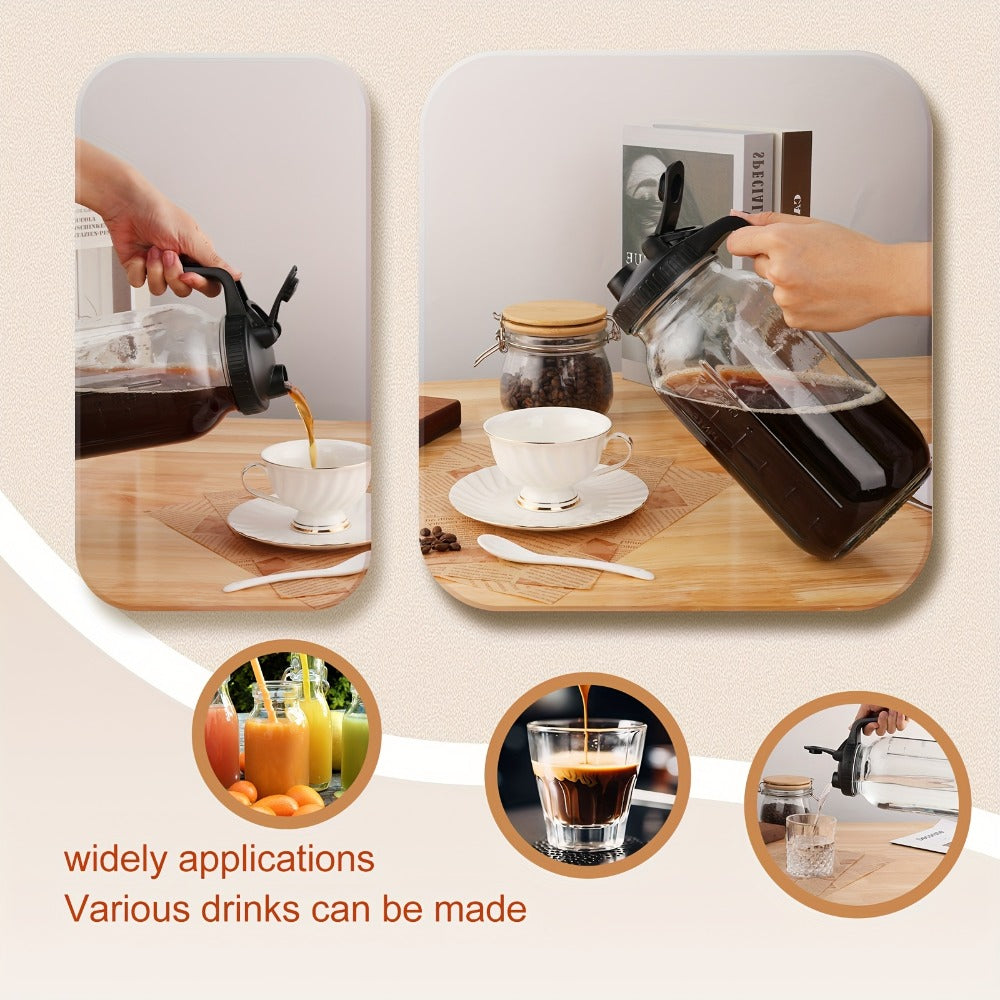 Cold Brew Coffee Maker with Stainless Steel Filter & Cleaning Brush - Large Capacity Glass Mason Jar Pitcher for Home, Kitchen, Bar & Restaurant, Professional Cold Brew Pot for Smooth Concentrate