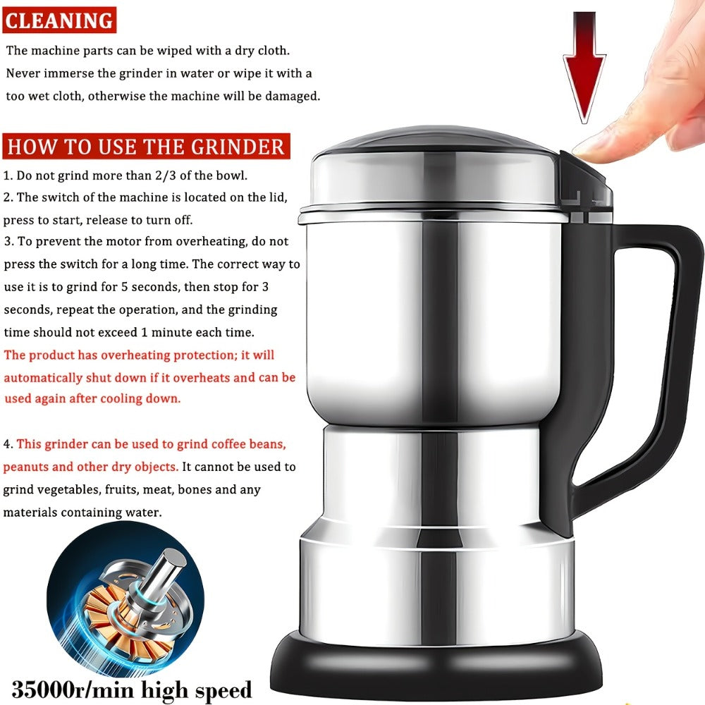 Electric Spice Grinder 300W – Multifunctional 304 Stainless Steel Coffee Bean Herb Seasoning Grain Grinder Machine for Kitchen, Large Capacity, Powerful & Fast