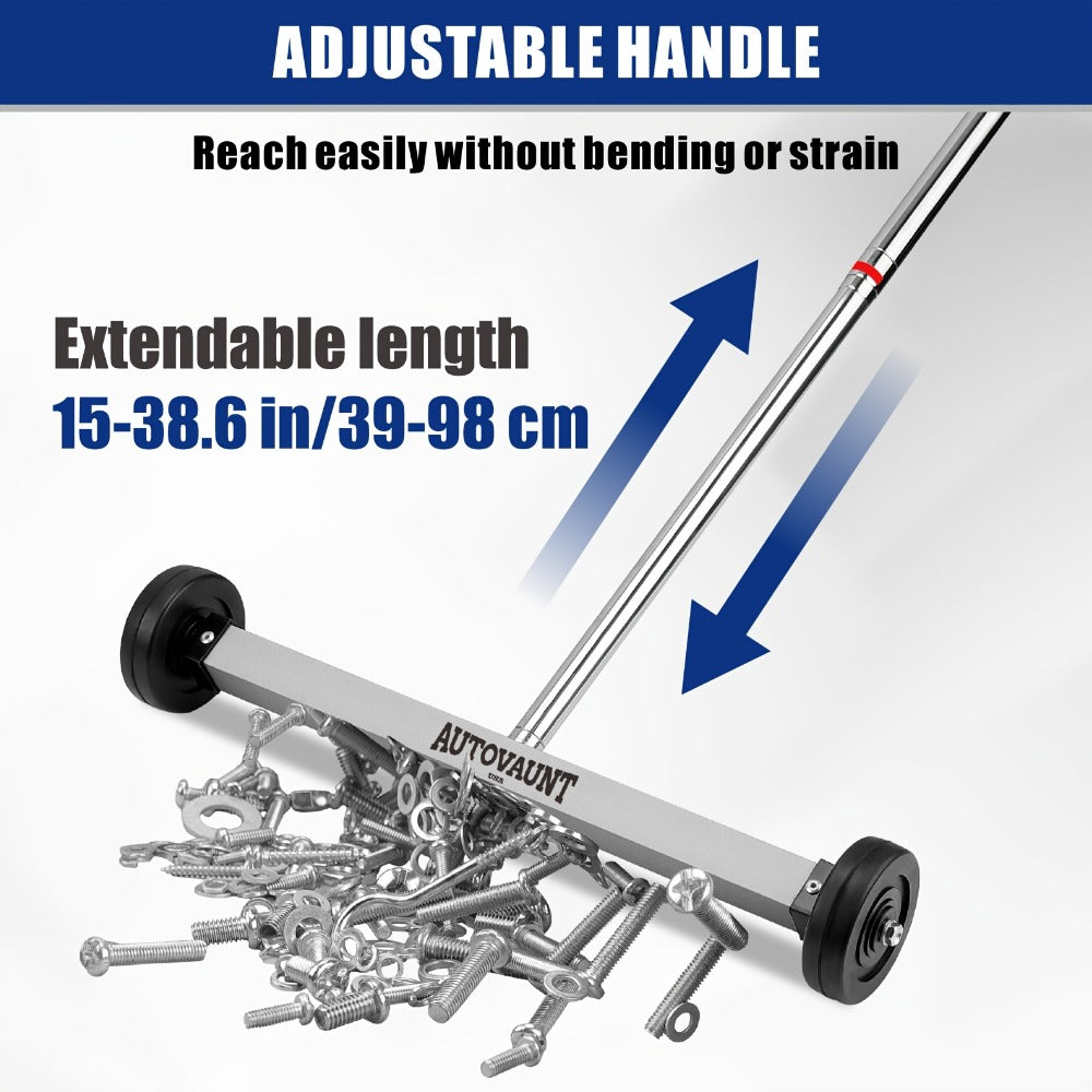 Rolling Magnetic Sweeper 17-Inch with Wheels – Heavy Duty 8.8lb Capacity Telescoping Adjustable Handle 15–38 Inch Picks Up Screws Nails Nuts for Garage Workshop Construction