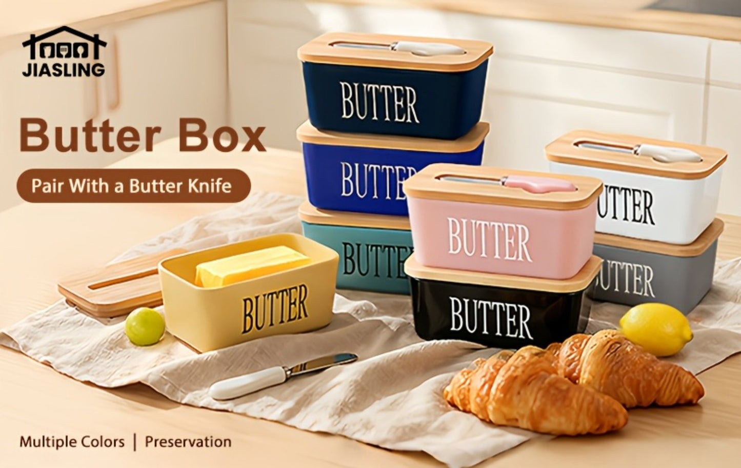 Ceramic Butter Dish with Lid and Knife – Large Countertop Butter Keeper, Airtight Seal, Easy-Clean Design, Multiple Colors – Kitchen Gift for Butter Lovers