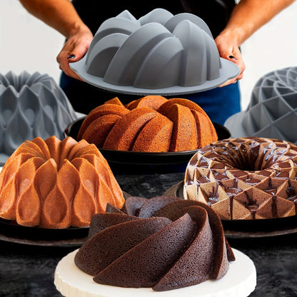 Silicone Bundt Cake Pan Set 9-Piece, Nonstick Fluted Hollow Cake Molds in Crown Nest Spiral Braided Shapes, Easy Release Silicone Baking Molds for Cakes Brownies Flan Meatloaf, Light Gray