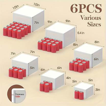 Acrylic Buffet Risers 6pcs Display Stand Set 8 Sizes 3"-10", Cube Box Riser Shelf for Party Catering Dessert Table, Food Display Stand for Collectibles Cupcakes Jewelry, White or Clear