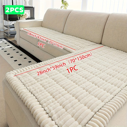 Jacquard Couch Cover Set of 2 Solid Color Corduroy Plush Thick Soft Non-Slip Machine Washable Pet Friendly for 2 3 4 Seat Sectional Sofa Living Room Bedroom