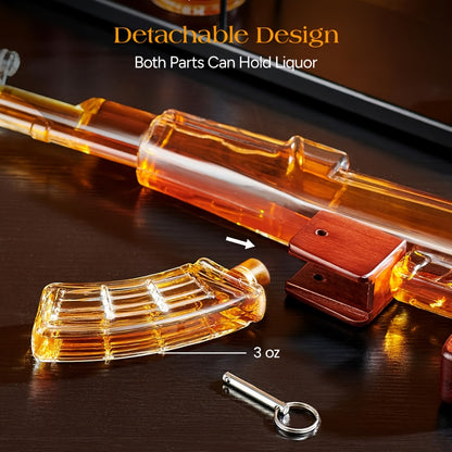 AK-47 Whiskey Gun Decanter Set with Detachable Magazine and Two 6.75oz Glasses, 17.6oz Liquor Dispenser Military Style Home Bar Decanter, Unique Birthday Anniversary Father's Day Gift for Men Dad