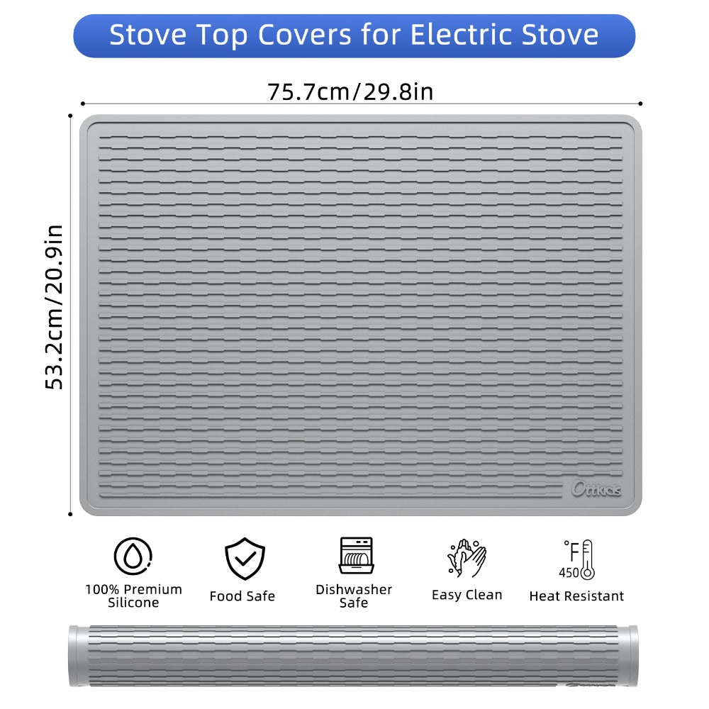 Silicone Stove Top Cover Mat 30x21in – Thick Anti-Slip Glass Cooktop Protector, Heat Resistant Electric Stove Cover, Kitchen Countertop Mat & Dish Drying Pad for Home & Restaurant