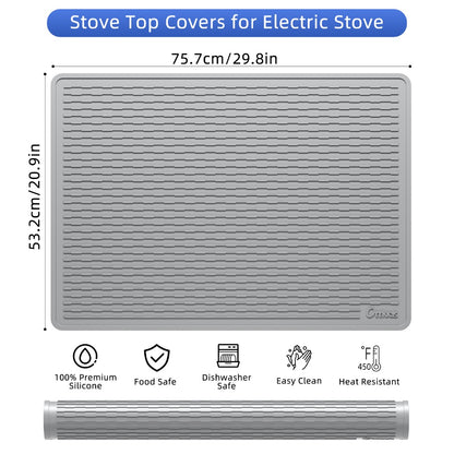 Silicone Stove Top Cover Mat 30x21in – Thick Anti-Slip Glass Cooktop Protector, Heat Resistant Electric Stove Cover, Kitchen Countertop Mat & Dish Drying Pad for Home & Restaurant