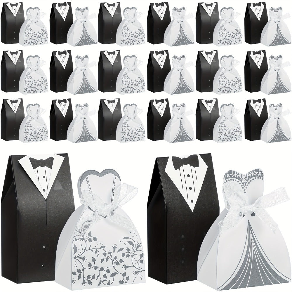 100 Pcs Wedding Party Favor Boxes Dress & Tuxedo Candy Gift Boxes with Ribbon – Vintage Bridal Shower Birthday Treat Bags Bulk Decoration