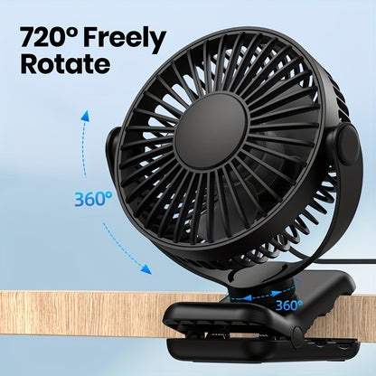 Clip on Fan USB Desk Fan, Brushless Motor Whisper Quiet Portable Mini Fan with Strong Clamp, USB Powered Personal Cooling Fan for Office Bedroom Dorm Stroller, 360° Adjustable, Black Pink