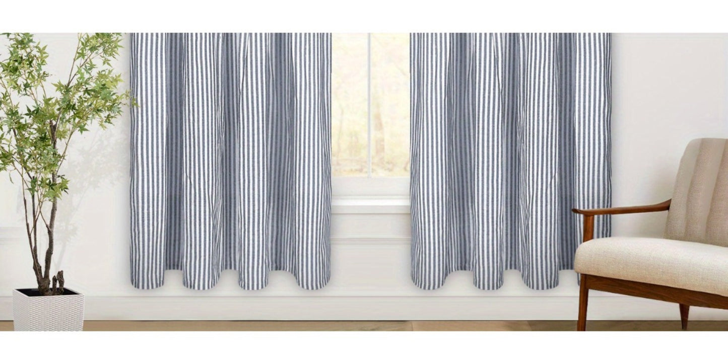 Semi Sheer Curtains Bohemian Linen Cotton Patchwork Grommet Top Window Drapes for Bedroom Living Room Kitchen Bathroom Cafe - Boho Country Cottage Style 4 Seasons 1 or 2 Panels