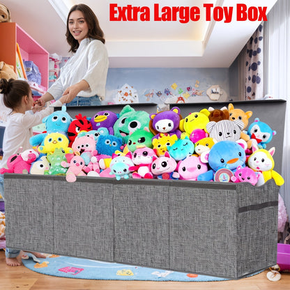 Collapsible Storage Box with Lid & Adjustable Dividers | Large Toy Chest Bin 54x16x14 Inch | Foldable Organizer for Playroom Bedroom Nursery | Boys Girls Toy Storage Box Black Dark Grey
