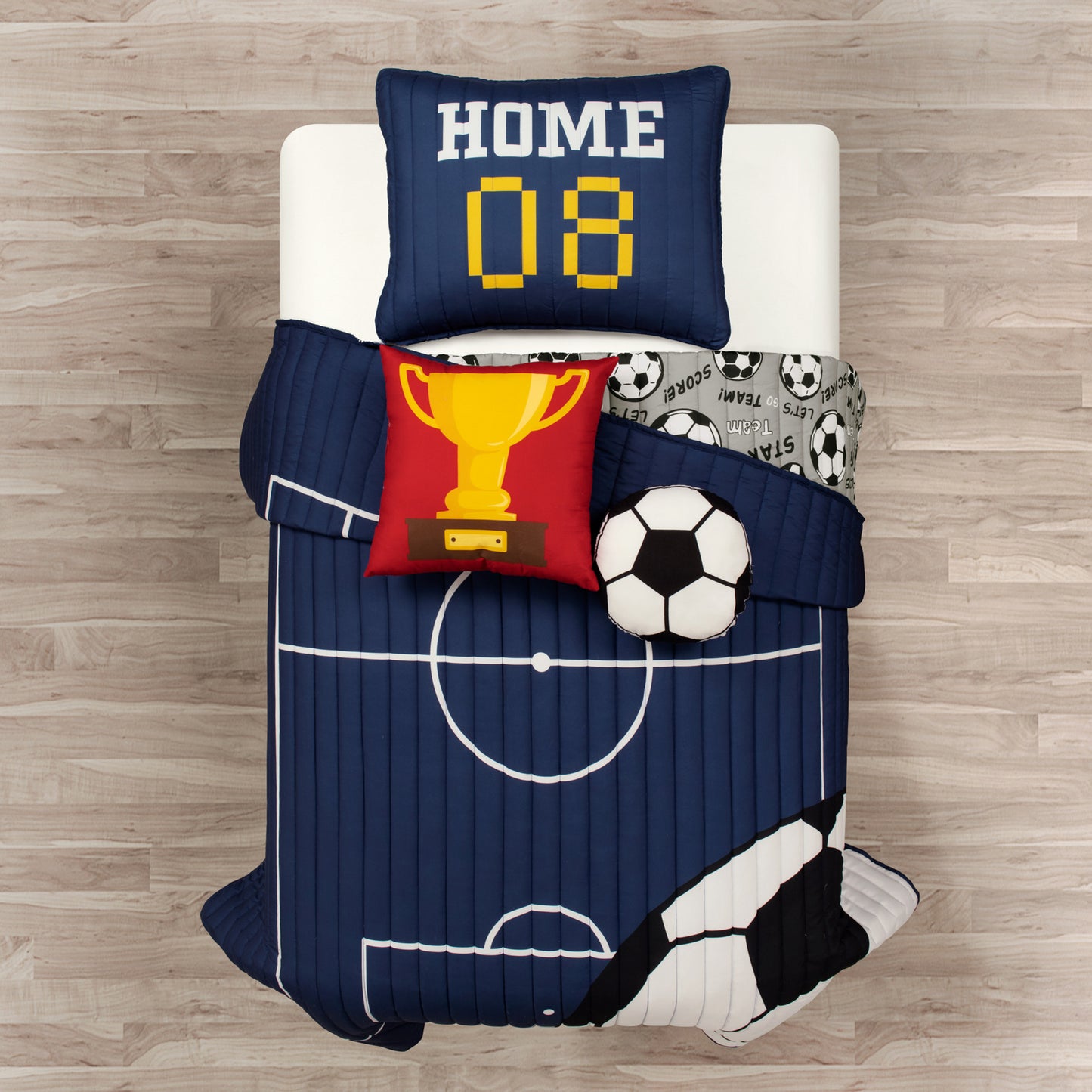Kids Soccer Quilt Set 4 5 Piece Reversible Microfiber Bedspread Lightweight All Season Comforter with Pillow Shams Decorative Pillows Twin Full Queen