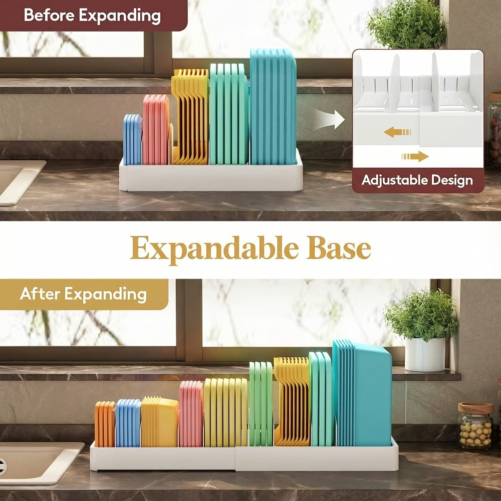 Adjustable Cabinet Lid Organizer – Extra Large 13-24" Food Storage Container Lid Divider with 8 Inserts & 21 Compartments, BPA-Free Plastic Lid Holder for Kitchen Cabinet & Pantry Organization