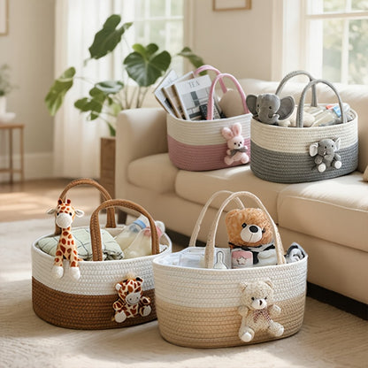 Cute Animal Woven Storage Basket – Decorative Desktop Organizer for Remote Controls, Toys, Stationery & Small Items – Bear, Bunny, Elephant & Giraffe Styles for Home, Nursery & Gift