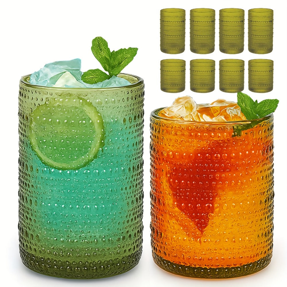 Drinking Glasses Set 12pcs – 12 Oz & 10 Oz Highball Glasses, Clear Embossed Boho Glass Cups for Juice, Coffee & Milk, Kitchen Glassware Gift Set for Christmas