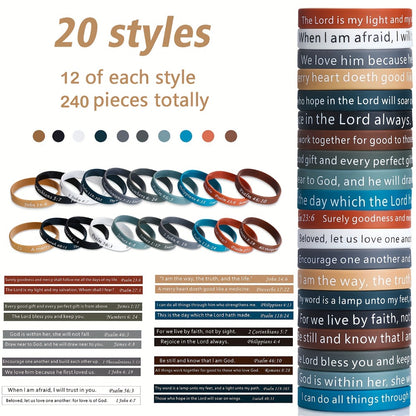 240pcs Bible Verse Silicone Wristbands Bulk – Christian Motivational Bracelets for Baptism, Wedding, Easter, Father's Day Religious Gifts Unisex