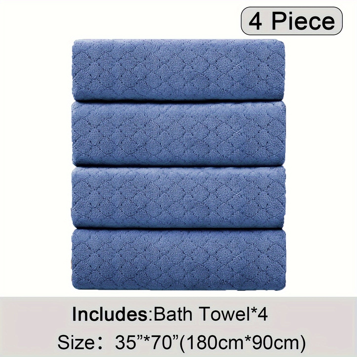 Oversized Bath Towel Set 4 Piece Diamond Pattern Microfiber - Ultra Soft Highly Absorbent Quick Dry | 10 Colors | Blue Green Black Gray Navy Orchid Brown Purple White Turquoise | Bathroom Hotel Gym Gift