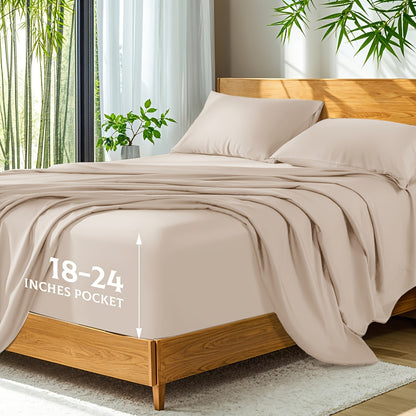 Bamboo Bed Sheets Set Twin Full Queen King – Cooling Breathable Viscose Fitted Sheet for Hot Sleepers Hotel Luxury Deep Pocket Bedding 13 Colors Available