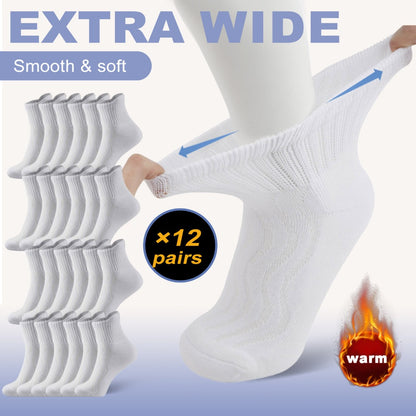 Diabetic Socks for Men & Women, 12 Pairs Non-Binding Wide Top Ankle Socks with Extra Cushioned Sole, Seamless Toe, Soft Cotton Comfort Socks for Sensitive Feet, Black & White