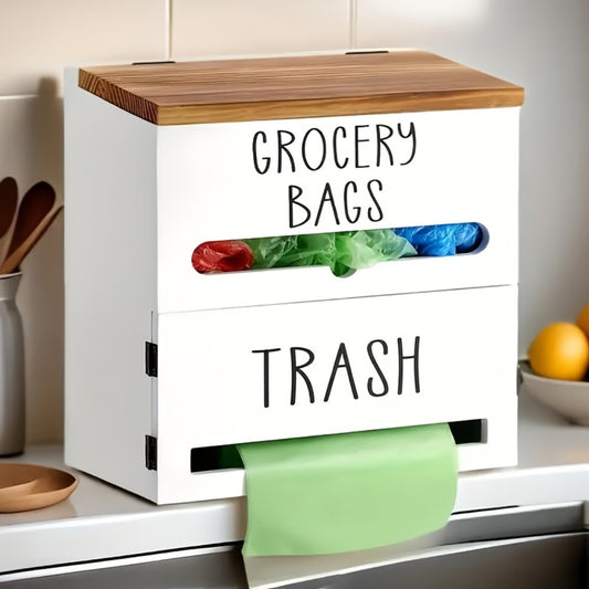 Garbage Bag Dispenser Wall Mount, Under Sink Organizer, Trash Bag Holder with Pull-Out Access, Kitchen Bag Storage Rack for Shopping Bags & Tissues, Space Saving Cabinet Organization
