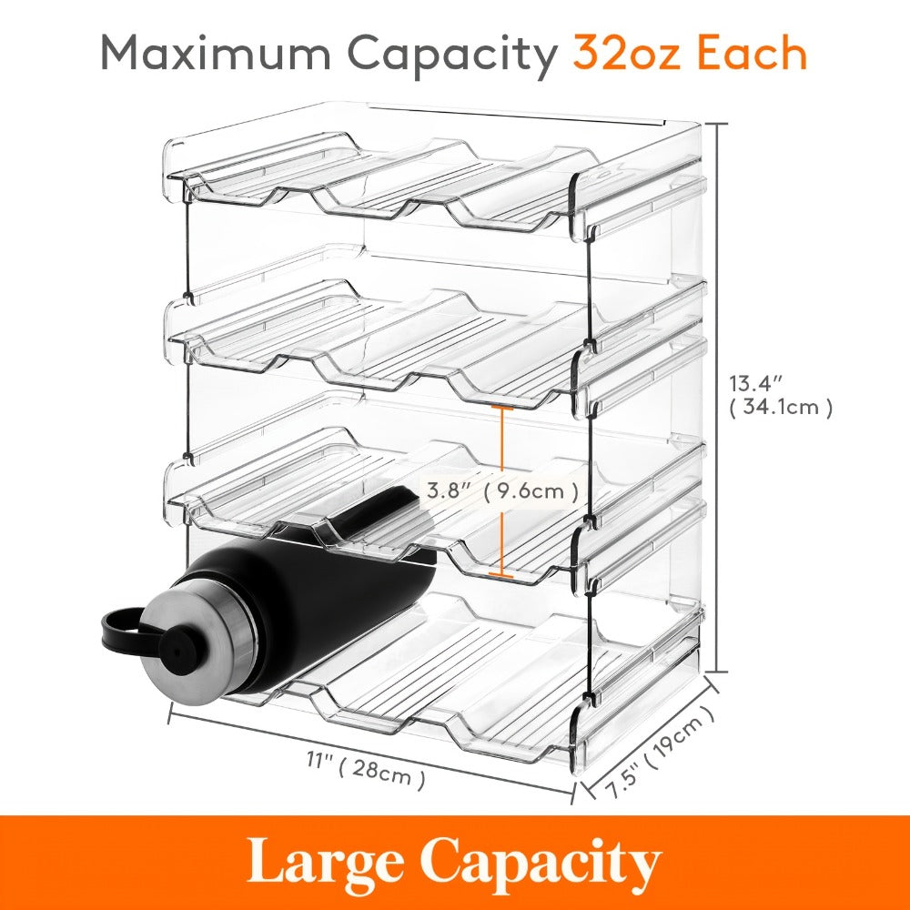 Stackable Water Bottle Organizer for Cabinet & Kitchen Pantry – Tumbler Travel Mug Cup Holder, Plastic Fridge Wine Rack, Holds 5/6/8/9/11/12 Bottles