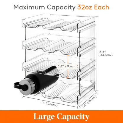 Stackable Water Bottle Organizer for Cabinet & Kitchen Pantry – Tumbler Travel Mug Cup Holder, Plastic Fridge Wine Rack, Holds 5/6/8/9/11/12 Bottles