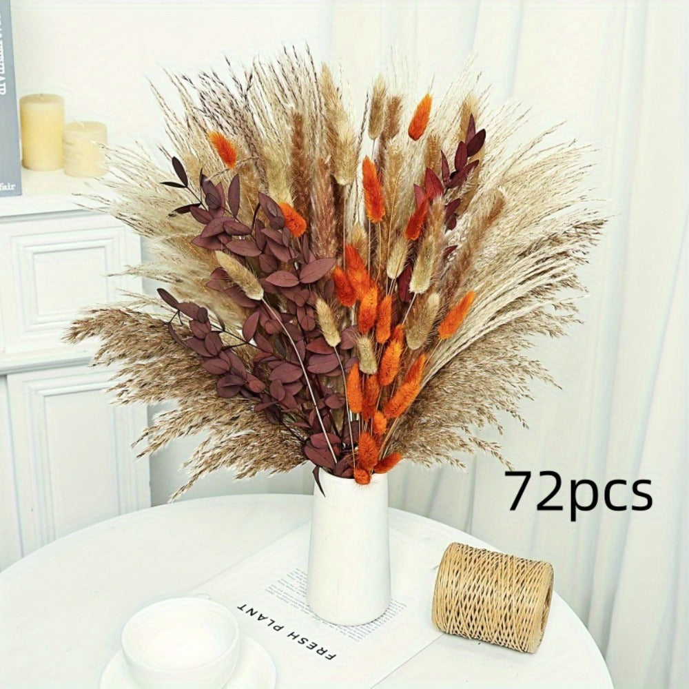 Artificial Pampas Grass Bouquet 72pcs – Bohemian Rustic Farmhouse Decor for Home Wedding Centerpiece Halloween Thanksgiving Valentine's Day Cafe