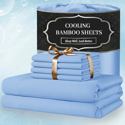 Bamboo Bed Sheet Set 4 Piece Extra Deep Pocket Cooling Breathable Soft Wrinkle Free Hotel Luxury Fitted Sheet Flat Sheet Pillowcases Twin Full Queen King
