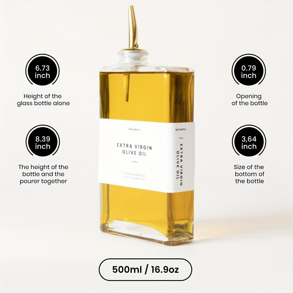 Glass Oil Dispenser Bottle 350ml - Olive Oil Vinegar Soy Sauce Coffee Syrup Dispenser for Kitchen, Rectangular Stable Design, Set of 2 or 4, Gold Silver Black White