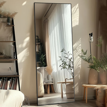 Full Length Mirror Floor Mirror Freestanding 58x18 Inch Arched Full Body Mirror Wall Mounted Leaning Rustproof Stand Mirror for Bedroom Living Room Cloakroom Modern Home Decor Black Gold