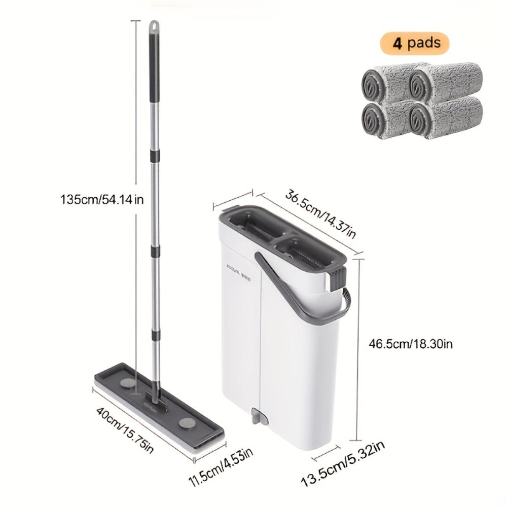 Spin Mop and Bucket Set with Wringer 360° Flat Mop Washable Microfiber Pads Long Handle for Hardwood Tile Laminate Floors Walls Windows Home Kitchen Bathroom