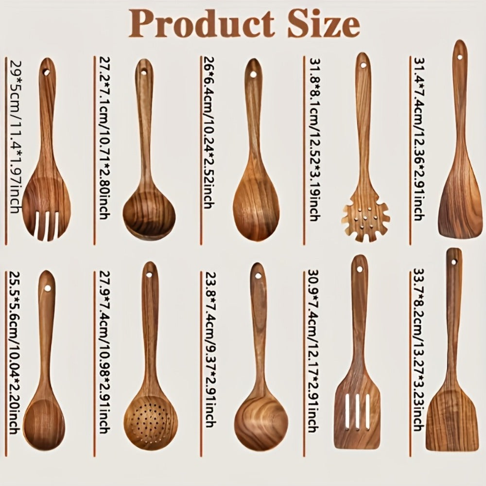 Wooden Kitchen Utensils Set – Natural Wood Spoon Spatula & Wok Spatula with Ergonomic Handle, Heat-Resistant Non-Stick Safe Cooking Tools, Easy to Clean Durable Kitchen Essentials (5 / 6 / 10 Piece Sets)