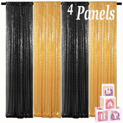Sequin Backdrop Curtain 4 Panels 2FTx8FT – Shimmer Glitter Background for Wedding Party Photo Booth Decoration