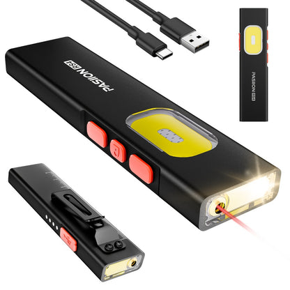 Multi-Function EDC Flashlight 11 Lighting Modes | UV Infrared Red Laser COB Work Light Magnetic Tail | Rechargeable Power Indicator Flat Pocket Emergency Flashlight