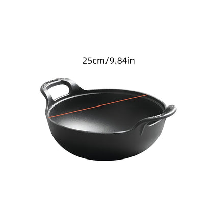 Cast Iron Wok Skillet Non-Stick Deep Stir Fry Pan with Dual Handles - Heavy Duty Uncoated Traditional Cooking Pot Multi-Size 9.84 10.62 11.81 12.59 Inch for Home Outdoor Grilling Baking