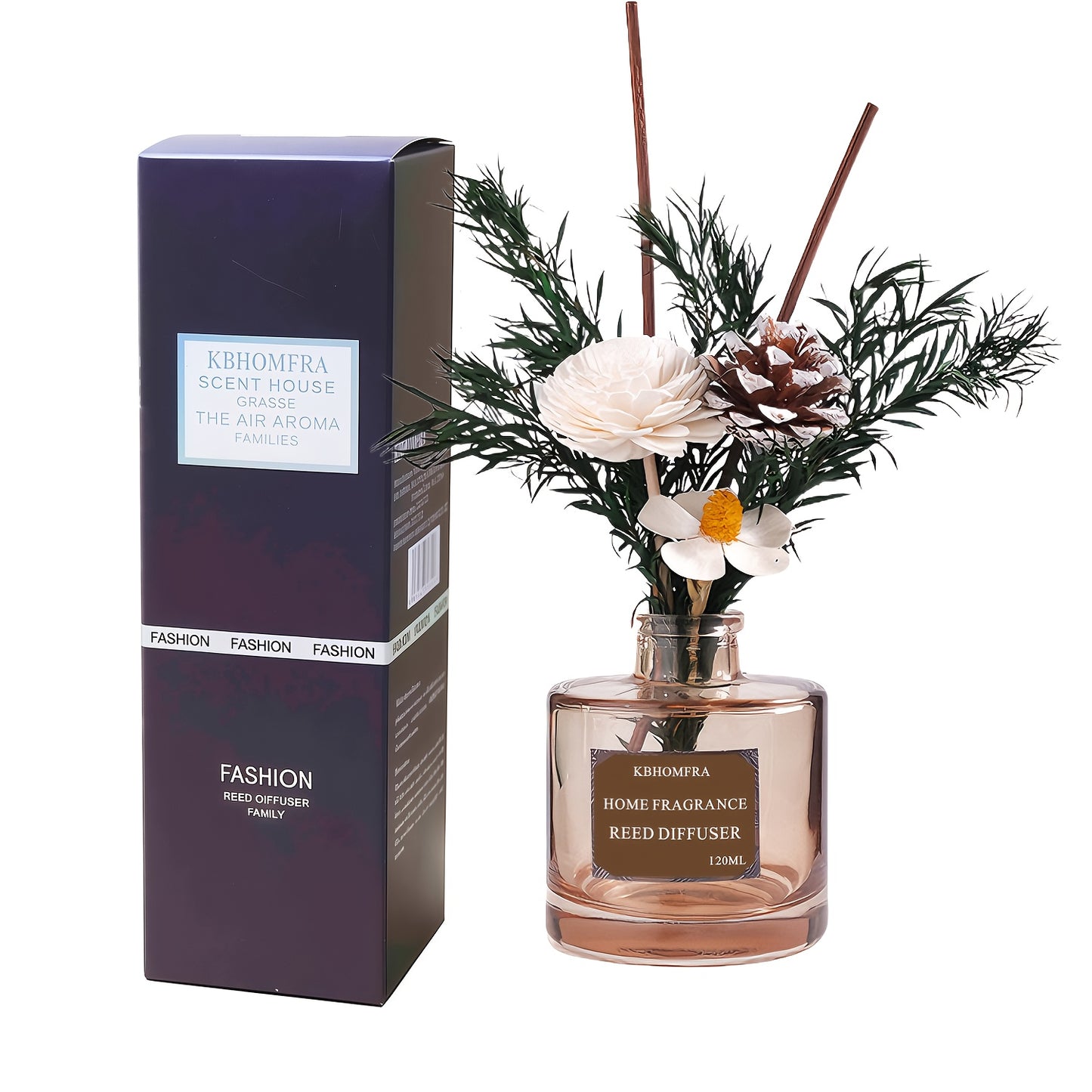 Reed Diffuser Set with Dried Flowers – Jasmine, Cedar, Sandalwood & Gardenia Scents, 120ml 90-Day Long-Lasting Home Fragrance