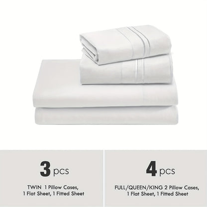 Fitted Sheet Set Deep Pocket | Soft Cooling Breathable Bedding 3-4pcs Fade-Resistant All-Season for Twin Full Queen King – Solid Color Bed Sheets for Dorm Guest Room Everyday Use