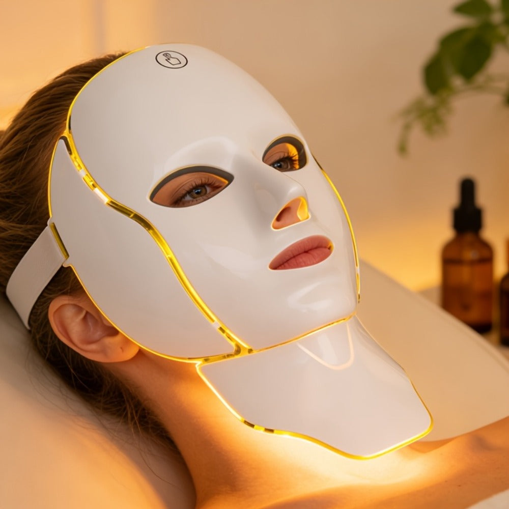LED Light Therapy Facial Mask 7-Color USB Rechargeable – Face Neck Anti-Aging Acne Rejuvenation Skincare Device, Beauty Instrument Gift for Women, Valentine's Day Mother's Day Birthday
