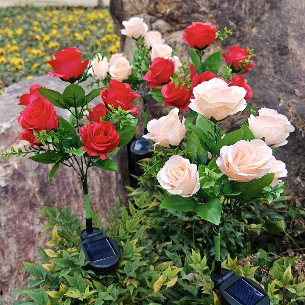 Solar Garden Lights Outdoor 2 Pack – 14 Realistic Rose Stake Lights, Solar Powered Yard & Patio Decor