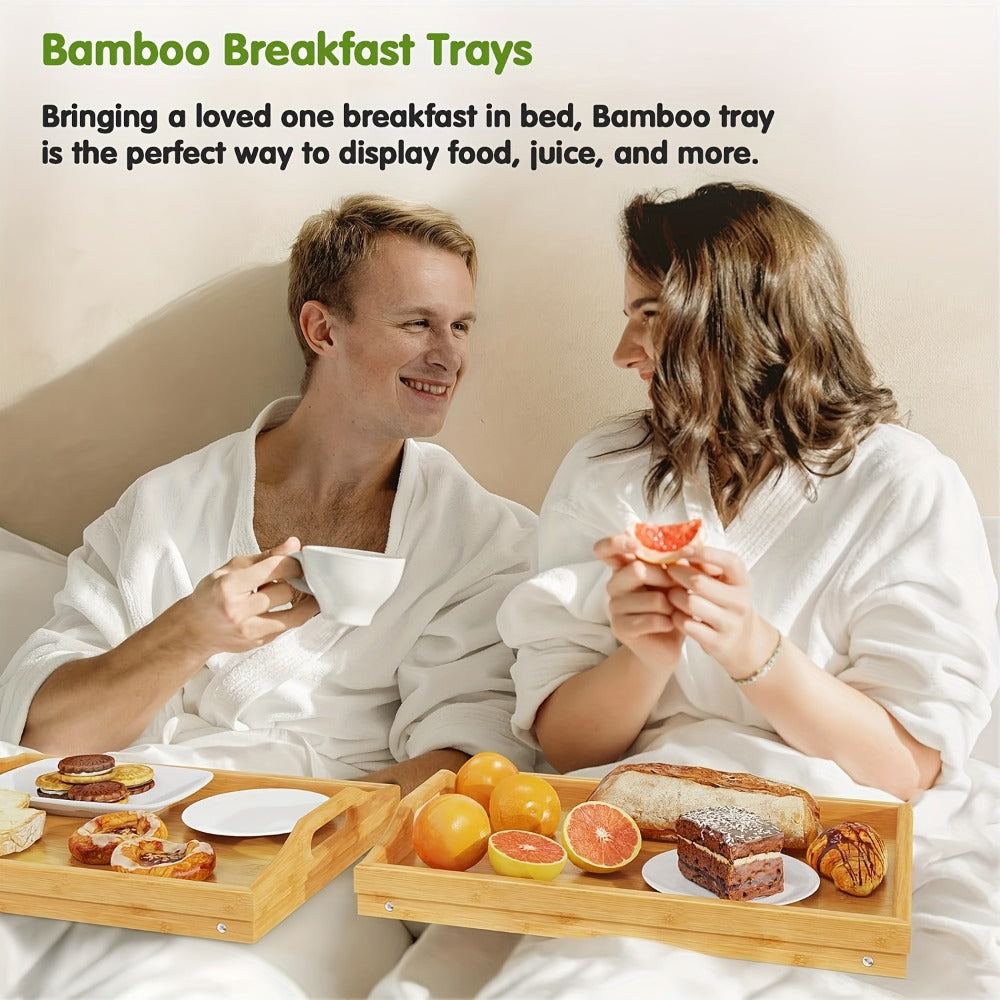 Bamboo Bed Tray Table with Foldable Legs & Handles, Breakfast Tray for Eating, Working & Snacking in Bed — Food-Safe, Durable Lap Desk | White, Black, Natural Bamboo | 1 or 2 Pack