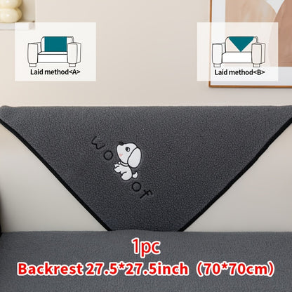 Sherpa Plush Sofa Cover Non-Slip | Thick Fleece Couch Protector, Pet Friendly Furniture Shield, 1 to 4 Seat, Armrest Backrest Pillowcase, Deep Gray Light Gray Coffee Off White