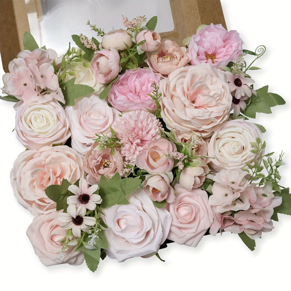 Artificial Flowers Combo Box Set – Pink & White Fake Roses for Bridal Bouquets, DIY Centerpieces, Wedding & Party Decoration Arrangements