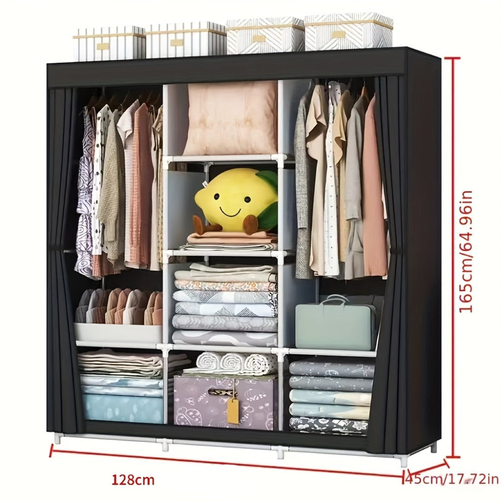 Portable Wardrobe Closet with Steel Frame & Non-Woven Shelves – Dustproof Clothes Storage Organizer, Visible Grid Sections, 67x17.7x50.4 Inch Bedroom Wardrobe for Shoes, Clothes & Accessories
