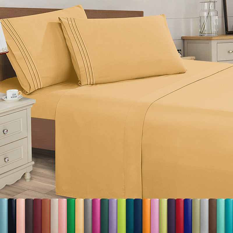 Microfiber Bed Sheet Set 4-Piece Deep Pocket Cooling Sheets Twin Full Queen King Cal King Split King – Soft Wrinkle Fade Resistant Hotel Quality Bedding
