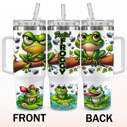 Frog Insulated Stainless Steel Water Bottle 16oz 40oz Cute Tumbler with Lid, Temperature Retention Travel Mug for Home Office Kitchen, Funny Gift for Women Men