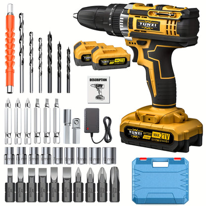 Cordless Impact Wrench 21V Brushless Electric Drill Set with 4000mAh Battery, Toolbox & Full Accessories, Wireless Power Drill for Automotive, Home & Industrial Use, Men's Gift