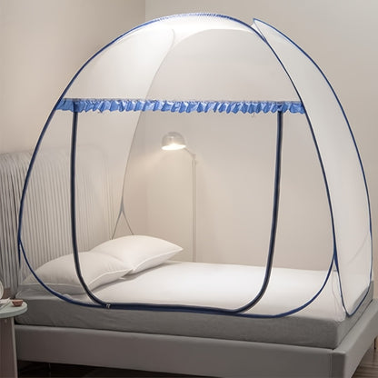 Mosquito Net for Bed Pop Up Bed Canopy 360° Protection Portable Foldable Yurt Mosquito Net with U-Shaped Zipper Ruffled Design Anti-Mosquito Indoor Bedroom Canopy Gray Blue Multiple Sizes
