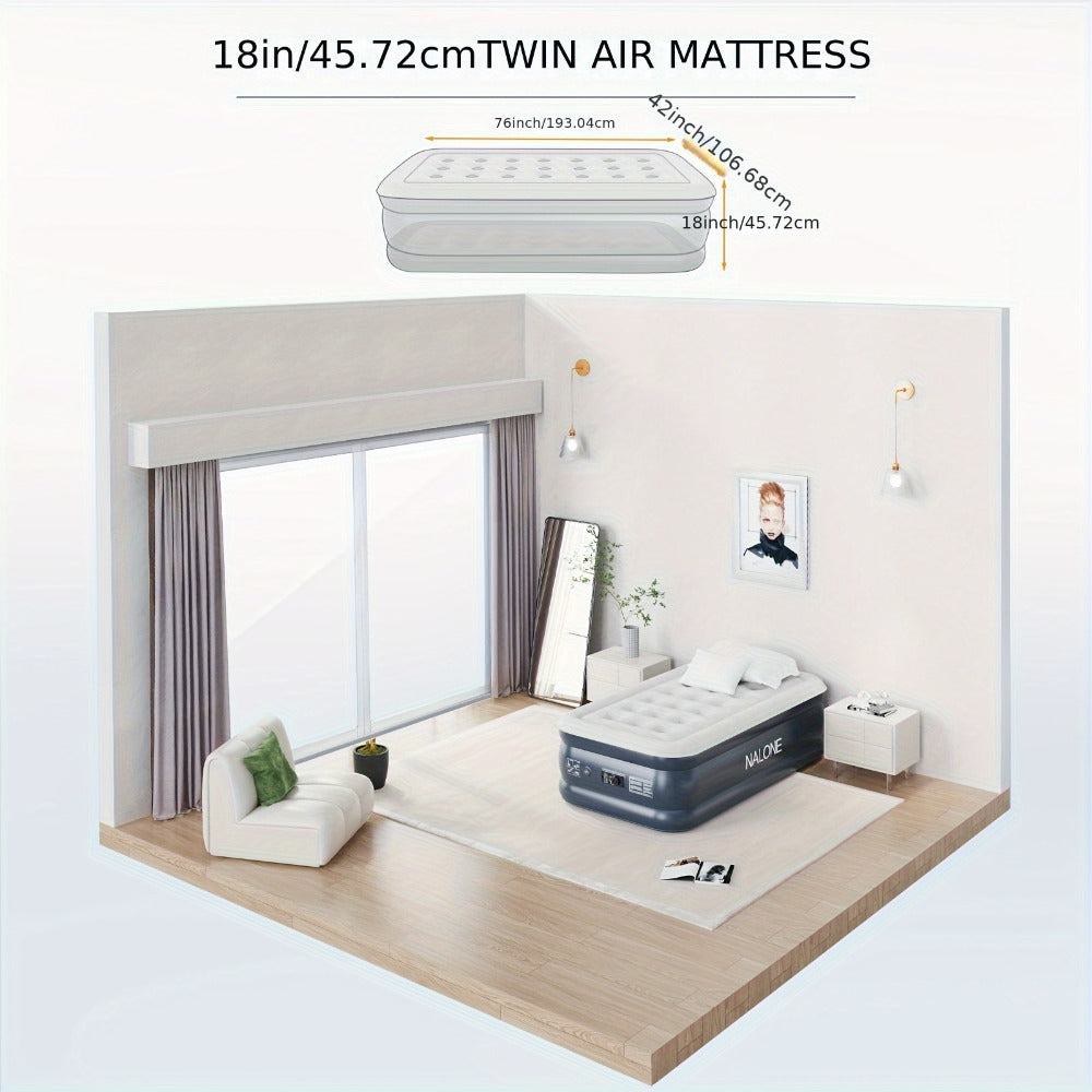 Air Mattress with Built-In Pump – 18'' Self-Inflating Portable Air Bed for Home, Camping & Travel, Twin Full Queen, Includes Carry Bag