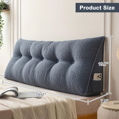 Bed Wedge Pillow Headboard Pillow with Side Pockets Removable Washable Cover Teddy Velvet Reading Pillow Twin Queen King