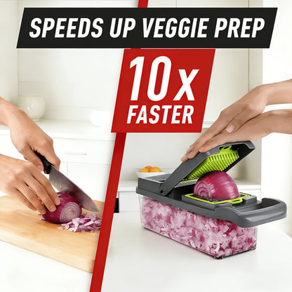 Vegetable Chopper 18-in-1 Multifunctional Food Chopper & Mandoline Slicer with Container – Onion Dicer, Adjustable Cutter for Kitchen Meal Prep, Gray