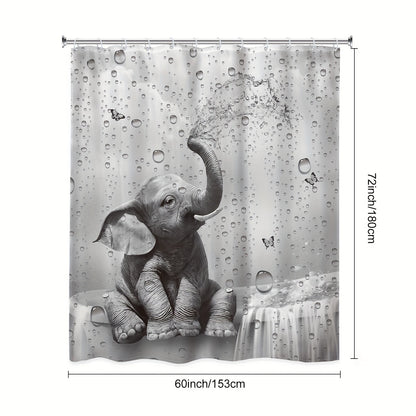 Shower Curtain Set Funny Elephant Bathroom Decor with Hooks Anti-Slip Floor Mat Toilet U-Shaped Mat African Wildlife Bath Decor Gray
